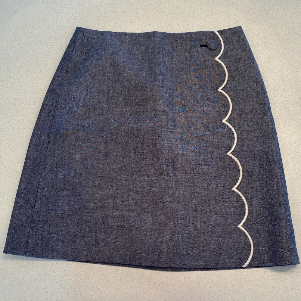 J. Crew Chambray Mini Skirt Scallop Design Blue White Size 00